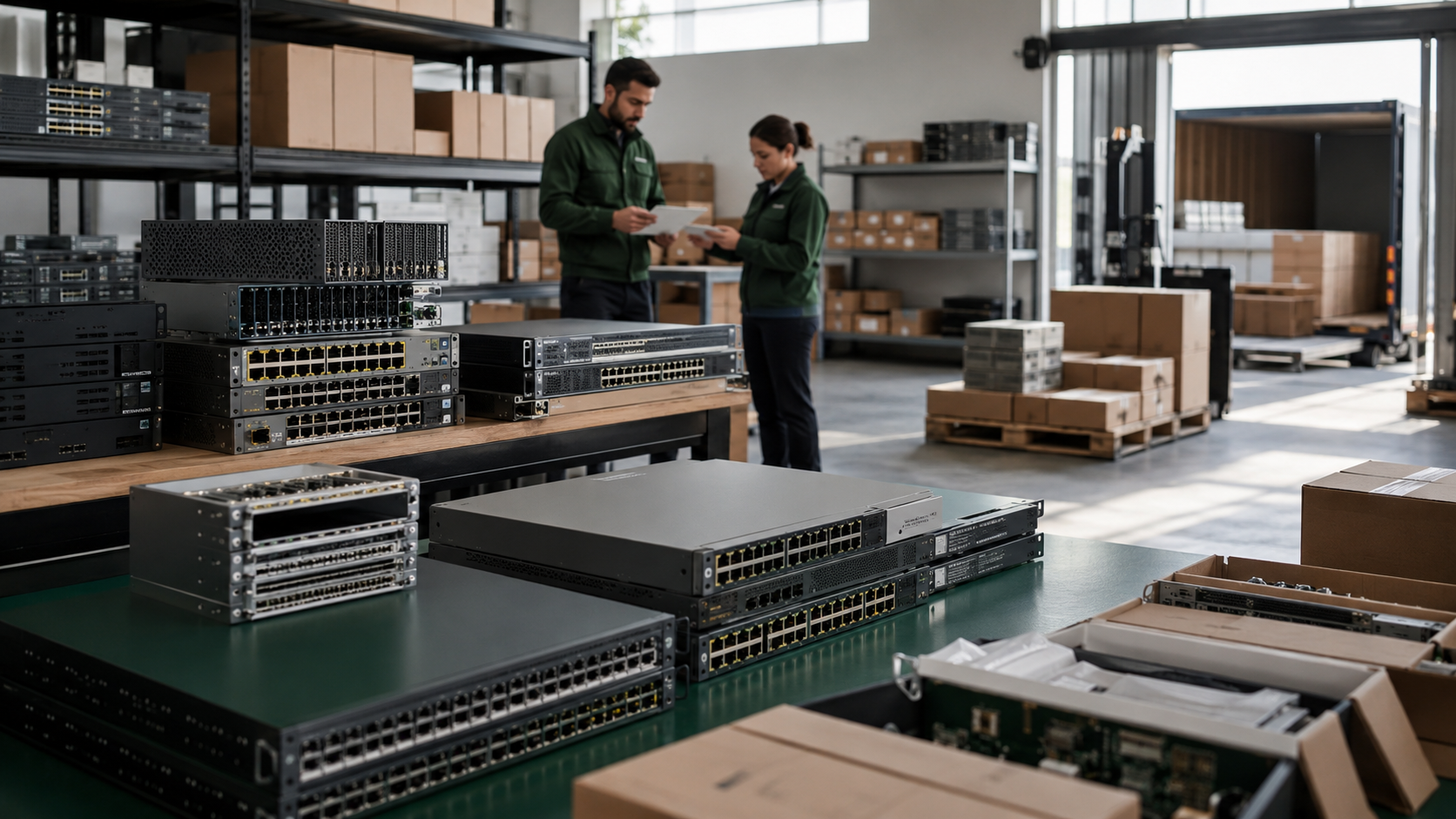 Enterprise networking equipment prepared for distribution