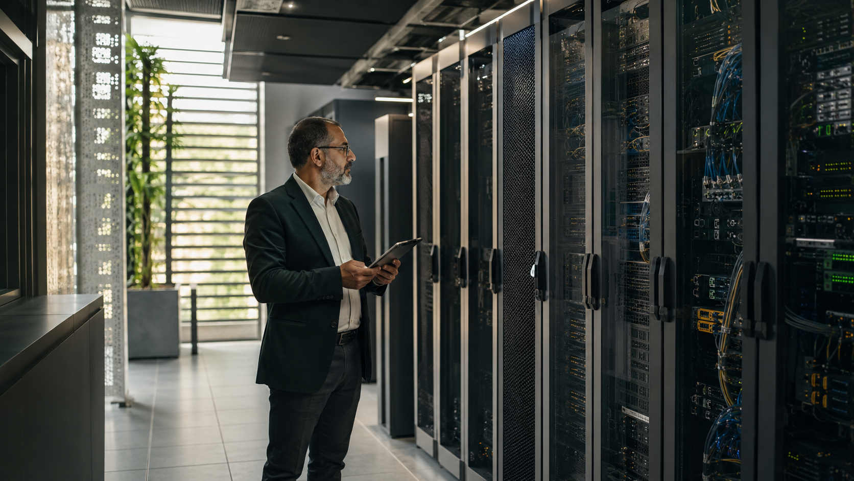 Technology consultant working in a modern enterprise data center